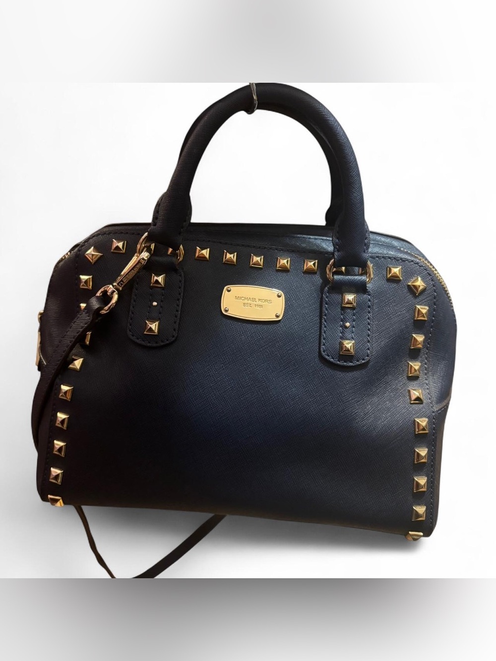 Vintage Y2K Micheal Kors Black Studded Dome Satchel Handbag - Gold Hardware